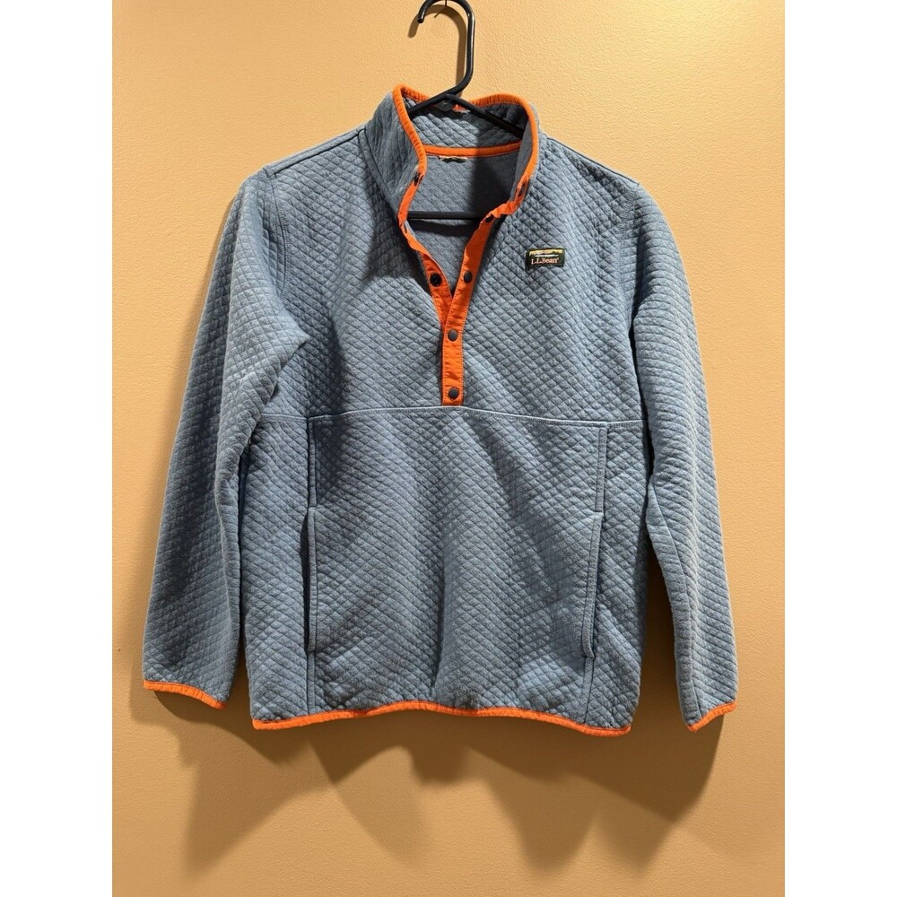 L.L. Bean Women's Quilted Quarter Snap Pullover Blue And Orange